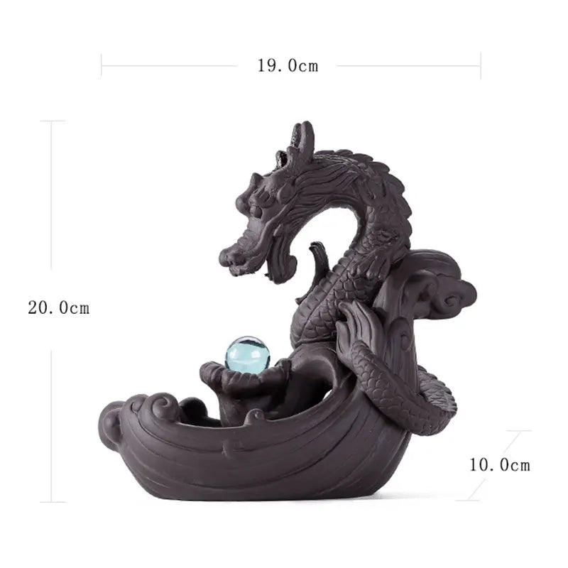 Brucia incenso fontana a riflusso in ceramica con drago