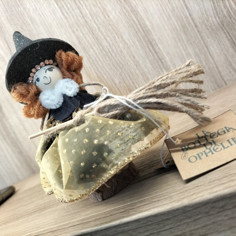 Bambolina streghetta capelli castani e paiette