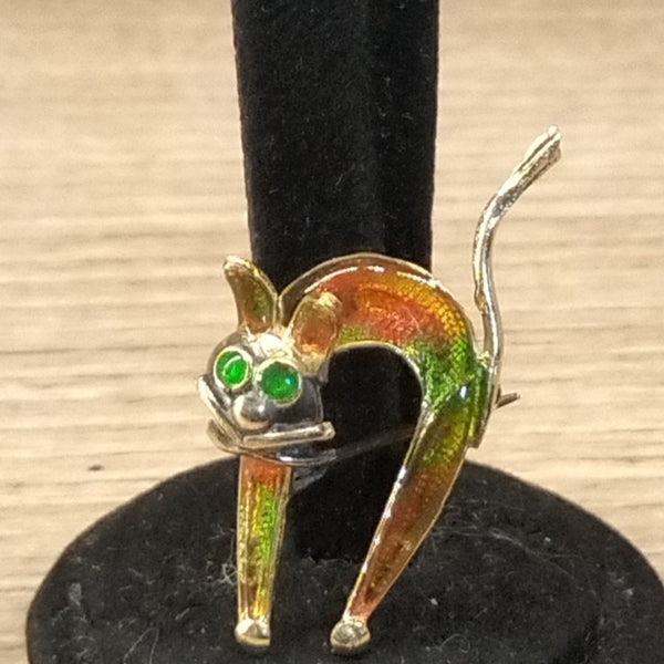 SPILLA IN ARGENTO SMALTATA A FORMA DI GATTO