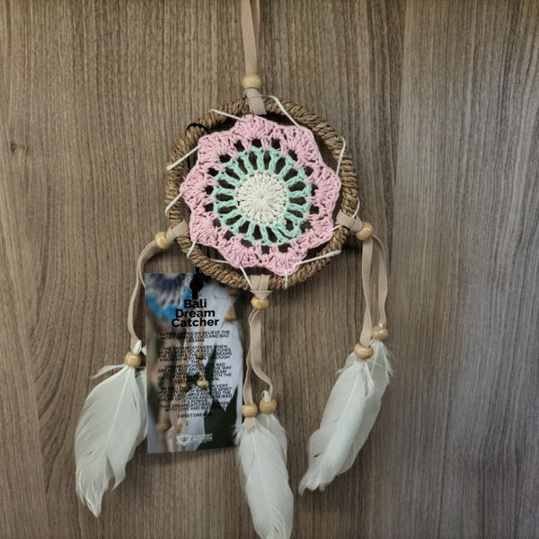 Acchiappasogni in Macramè tondo diametro 9 cm rosa-bianco