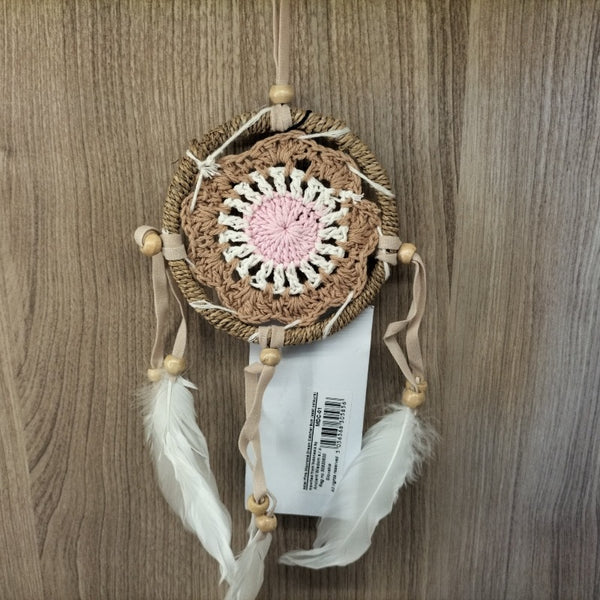 Acchiappasogni in Macramè tondo diametro 9 cm nocciola-rosa