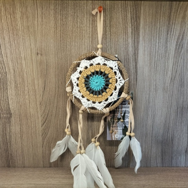 Acchiappasogni in Macramè tondo diametro 12 cm bianco-azzurro
