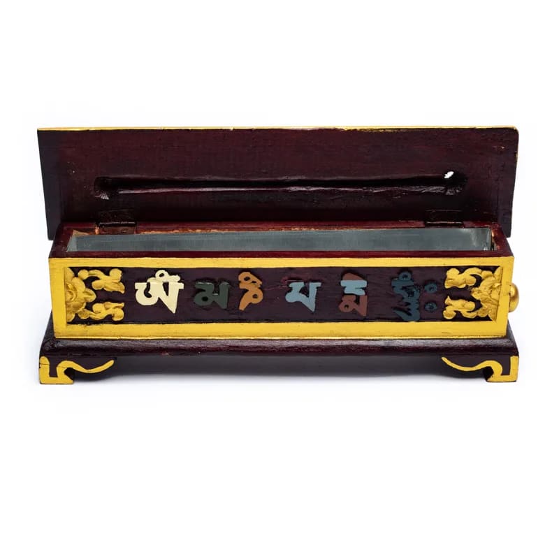 Brucia incenso tibetano in legno con porta incenso