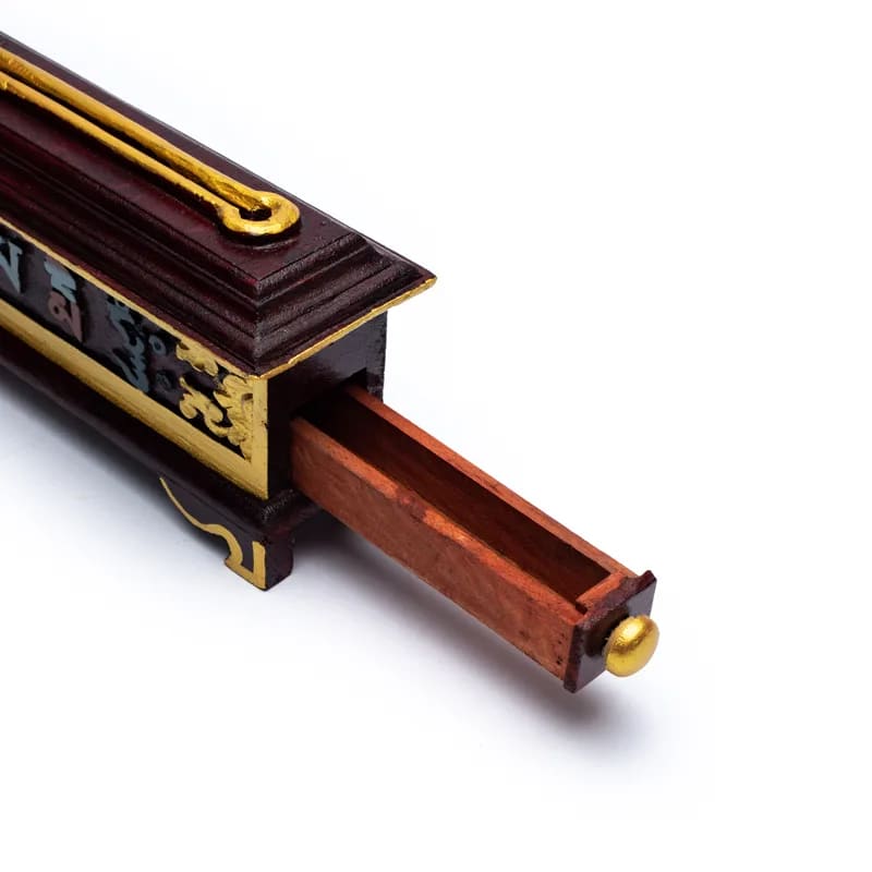 Brucia incenso tibetano in legno con porta incenso