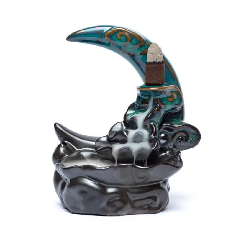 Brucia incenso fontana a riflusso in ceramica con luna
