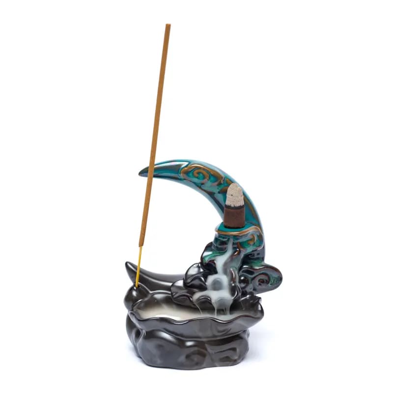 Brucia incenso fontana a riflusso in ceramica con luna