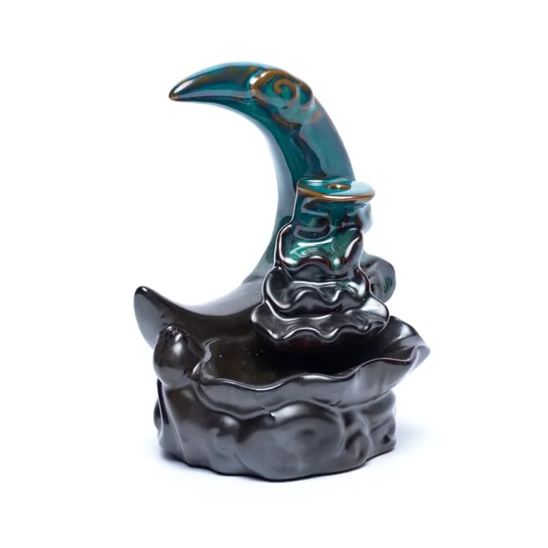 Brucia incenso fontana a riflusso in ceramica con luna