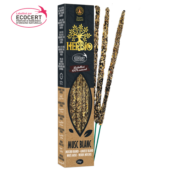 Incenso naturale a bastoncino smudge Ecocert Herbio Muschio bianco