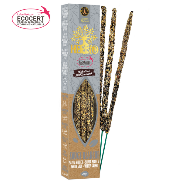 Incenso naturale a bastoncino smudge Ecocert Herbio Salvia Bianca