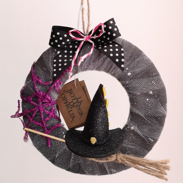FUORIPORTA TEMA STREGHE HALLOWEEN CON CAPPELLO SCOPA FIOCCO RAGNATELA