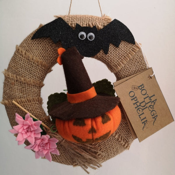 FUORIPORTA TEMA HALLOWEEN CON ZUCCA PIPISTRELLO CRISANTEMO SCOPA
