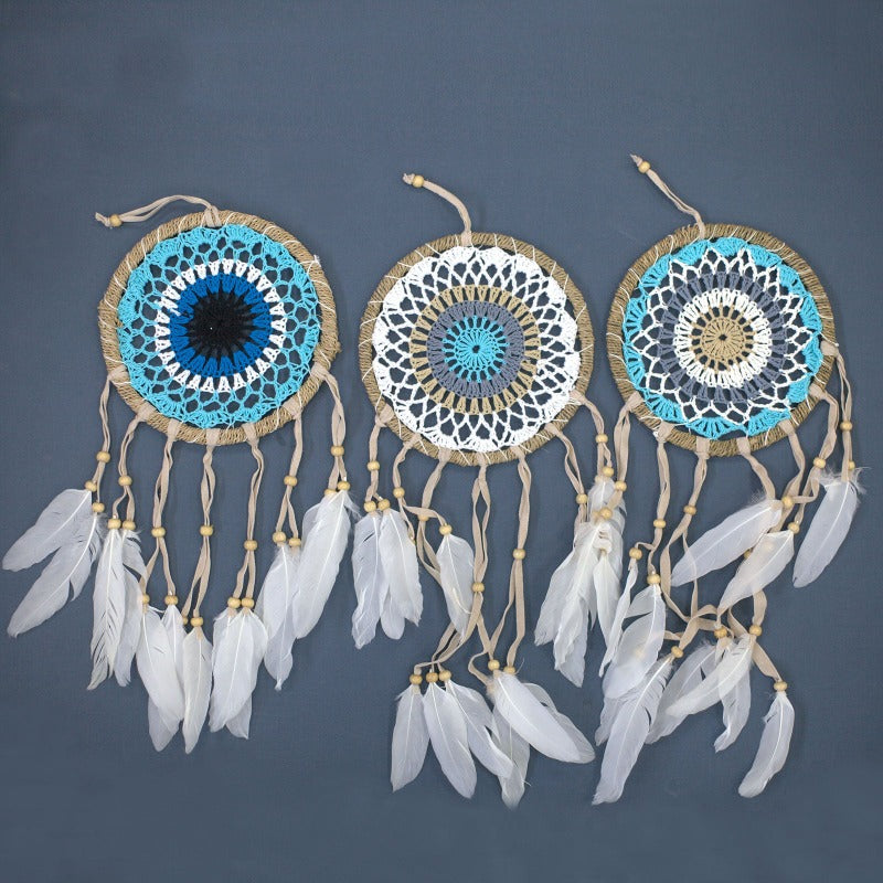 Acchiappasogni in Macramè tondo diametro 16 cm blu-bianco
