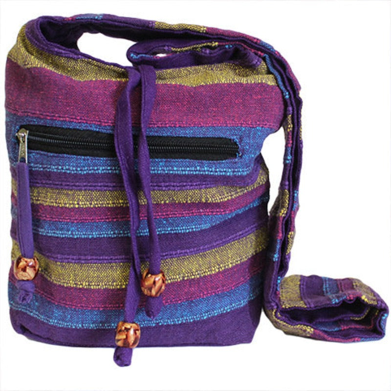 Borsa etnica con tracolla tema colori fiori selvatici fucsia blu viola giallo
