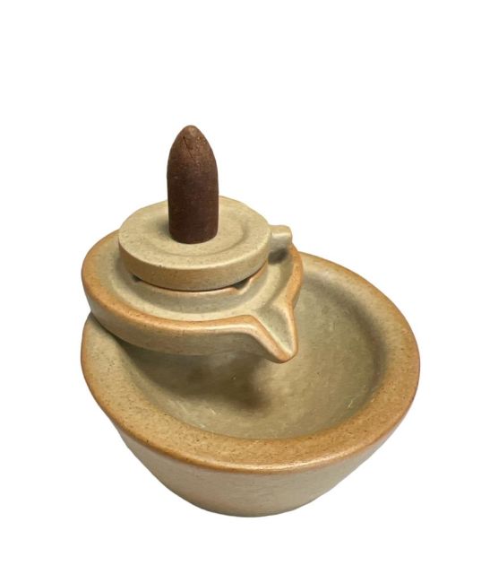 Brucia incenso fontana a riflusso in ceramica vecchia riseria 10 cm