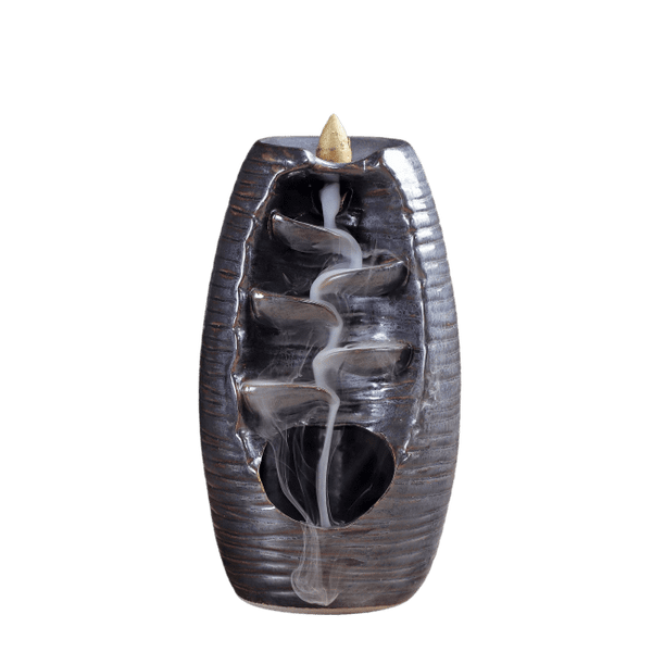 Brucia incenso fontana a riflusso in ceramica cascata di foglie color ruggine h.20 cm